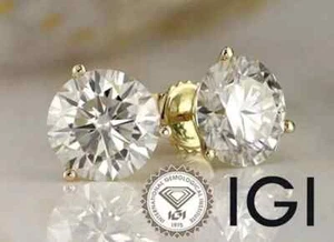 6.00 Ct E VS1 3 Prong Martini Lab Grown Diamond Studs IGI Certified 14k Yellow - Picture 1 of 7