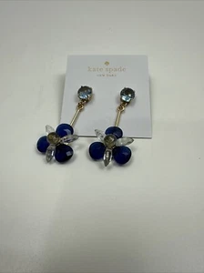 KATE SPADE BLOOMING BRILLIANT BLUE FLOWER DROP EARRINGS NEW - Picture 1 of 5
