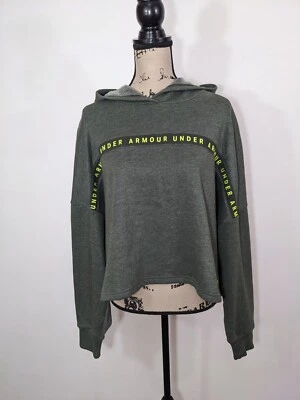 NWT Under Armour Taped Fleece Crop Hoodie Green Sweatshirt XL - Image 1 of 4