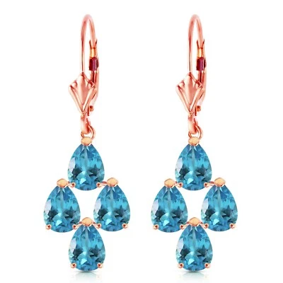 14K. PENDIENTE DE PALANCA DE ORO MACIZO CON TOPACIO AZUL (Oro Rosa) Foto 1 de 4