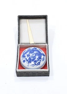 Craft Chinese Chop Cinnabar Stamp Ink Pad Dragon Porcelain Lid - Picture 1 of 4