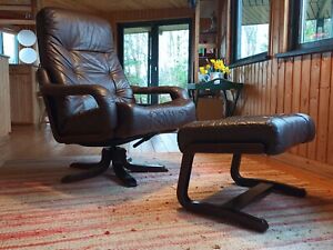 Sessel Vintage Leder Easy Chair 60er Drehsessel & Ottomane 70er Danish 10