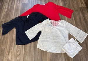 WOMENS BUNDLE LOT 4 PCS XL CROCHET LACE CASUAL TOP BLOUSE 3/4 SLEEVE SHEER - Picture 1 of 9