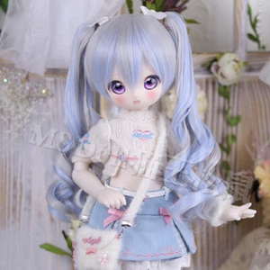 Handmade Wig for 1/3 1/4 1/6 6-8in BJD Doll Short Curly Wavy Hair Dual Ponytail - Picture 1 of 8
