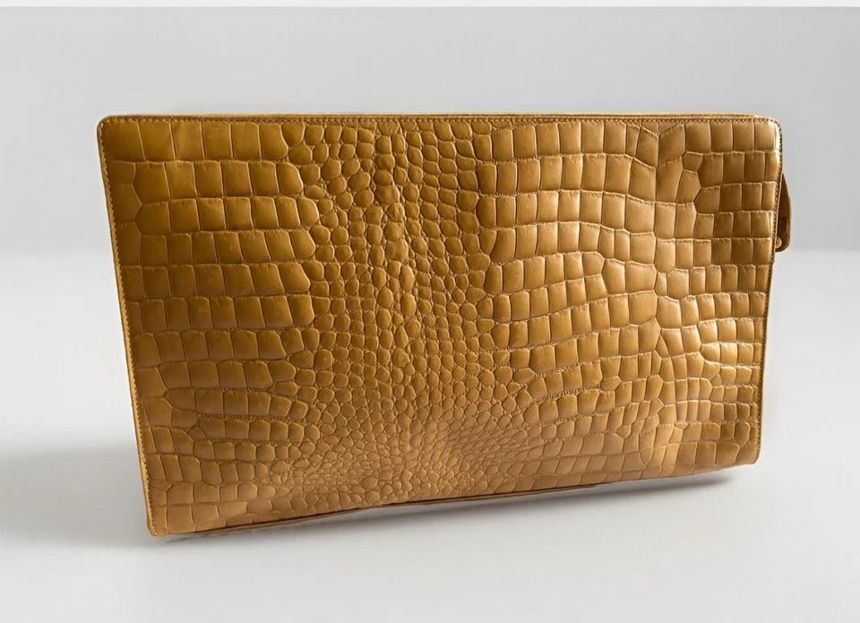 Vintage FENDI  Clutch Crocodile Alligator Embossed Leather Purse Large 15.5” - Image 1 of 4