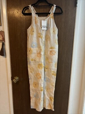 Zara цветочный полной длины льняной комбинезон девочек 13-14 лет новый с Ярлыками - Изображение 1 из 4