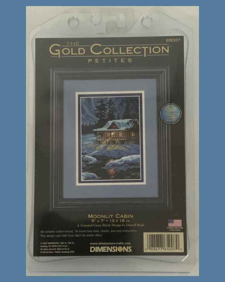 Dimensions Gold Collection Petites Cross Stitch Kit 65007 Moonlit Cabin 5x7