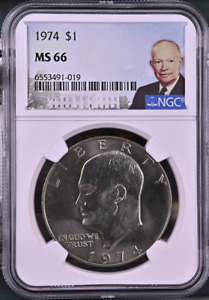 :1974 P $1 Eisenhower Dollar Clad Near-Superb NGC MS66 Low Pop R4 Highest Grades