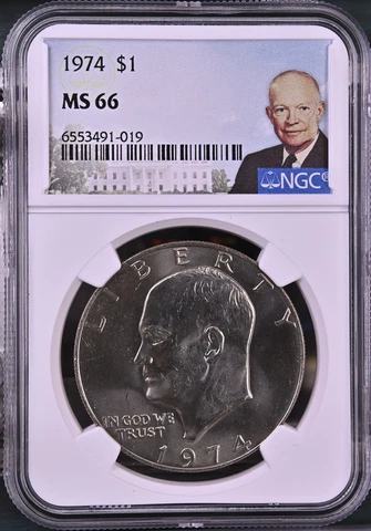 1974 P $1 Eisenhower Dollar Clad Near-Superb NGC MS66 Low Pop R4 Highest Grades Cover