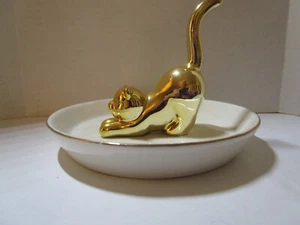 Bellissimo piatto portagioie/gioie gatto avorio con accenti oro - ottimo regalo!! - Foto 1 di 5