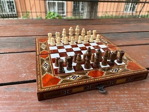 Pearl Backgammon w\ Vip Backgammon - Handmade Wooden Game Set - Gift for Friend - Picture 1 of 13
