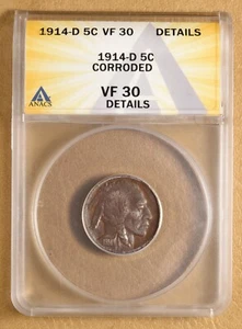 1914 D Buffalo Nickel ANACS VF 30 Details - Picture 1 of 4