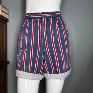 Vintage 90s Liz Claiborne striped soft denim shorts sz 14 Red White & Blue - Picture 1 of 12