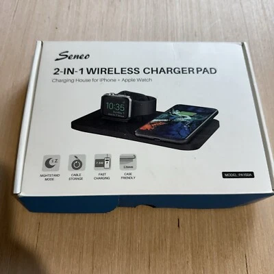 Almohadilla de carga inalámbrica doble Seneo iWatch/iPhone negra ¡Nueva caja abierta!! Foto 1 de 4