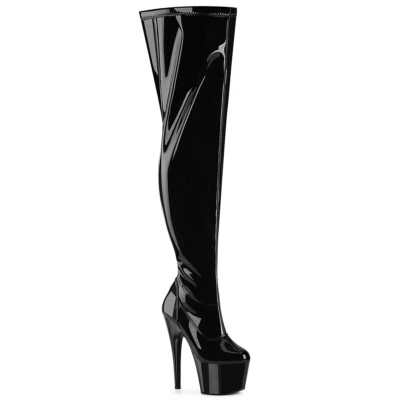 Black Latex Platform Fetish Thigh High Wide Calf Drag Queen Crossdresser Boots - Image 1 of 2