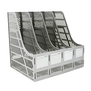 4 Compartment Gray Magazine Holder, Desktop File Divider, Document Rack, Office - Picture 1 of 8