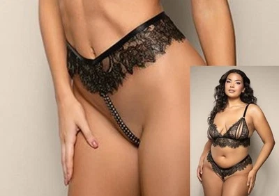 PANTY PERLA SIN ENTREPIERNA CON SUJETADOR DE ENCAJE BRILLANTE COPA PERLA DIVIDIDA Foto 1 de 4