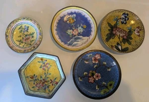 Lot Of 5 Vintage Small enamel Cloisonne Chinese Ring Dish  - Picture 1 of 8