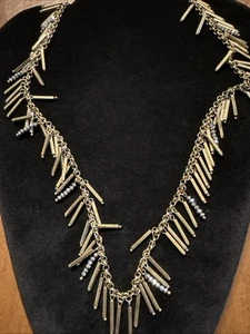 VTG Fringe Necklace Goldtone Rods And Black Rhinestone Beading 35” (Lot 485) - Picture 1 of 7