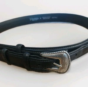 Nocona Western Leather Belt 50” Black Tooled Silver Buckle 42–46” Holes - Picture 1 of 5