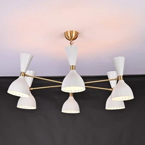 Modern Stilnovo Style 6 Arms 12 Lights Diablo Ceiling Chandelier Light White - Picture 1 of 5