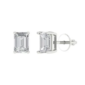 2 ct Emerald Cut Solitaire Stud Designer anniversary Earrings 14k White gold - Picture 1 of 11