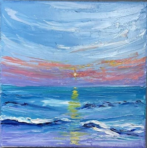 Original Beach Sunset Oil Painting Contemporary Impressionism Impasto - Picture 1 of 16