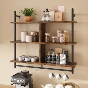 3 Tier Floating Shelving Bookshelf with Hooks for Living Room Kitchen Balcony UK - Picture 1 of 14