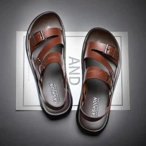 Men Leather Sandals Summer Slippers Casual Beach Shoes Sports Soft Home - Picture 1 of 14