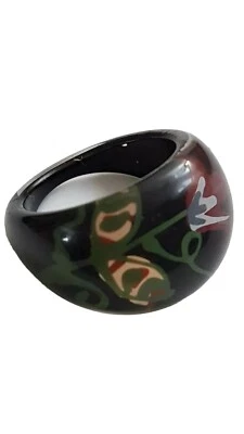 O P Q 55-58 mm NEGRO Vintage LUCITE Cúpula 1 Flor de Tulipán Grueso Anillo Joyería Foto 1 de 3