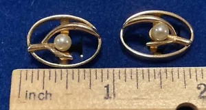 Vintage Gold Tone Faux Pearl Men's Cufflinks Bon14-14 - Picture 1 of 4