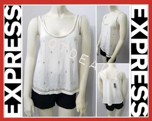 EXPRESS EMBELLISHED MUSCLE TANK TOP SHIRT BLOUSE WOMENS SEXY COLOR WHITE (NWT) - Picture 1 of 6