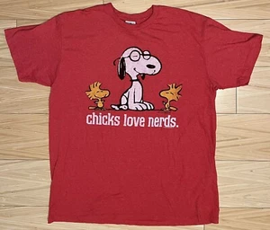 Vintage Y2K Junk Food Peanuts Snoopy Chicks Love Nerds Graphic Tee Size L - Picture 1 of 5