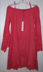 Neu mit Etikett $ 120 Union of Angels Boho Stickerei gehäkelt schulterfrei Korallenkleid MITTEL - Bild 1 von 18
