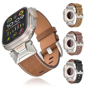 Kit metallo + cinturino pelle bovina per Apple Watch 10 9 8 7 44/45/46/49mm Ultra 2 - Foto 1 di 18