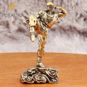 Mini Brass Martial Monk Ornament Retro Shaolin Kung Fu Monk Statue Desktop Craft - Picture 1 of 5