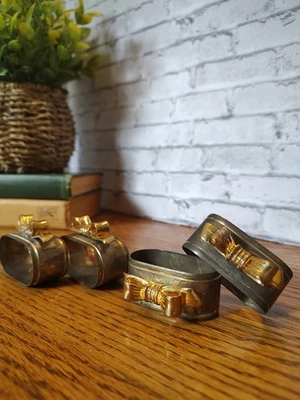 4 servilleteros con arco enchapados en plata y oro con caja original  Foto 1 de 4