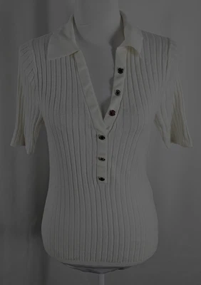 White House Black Market Womens Partial Button Top White Short Sleeve Large - Image 1 of 4