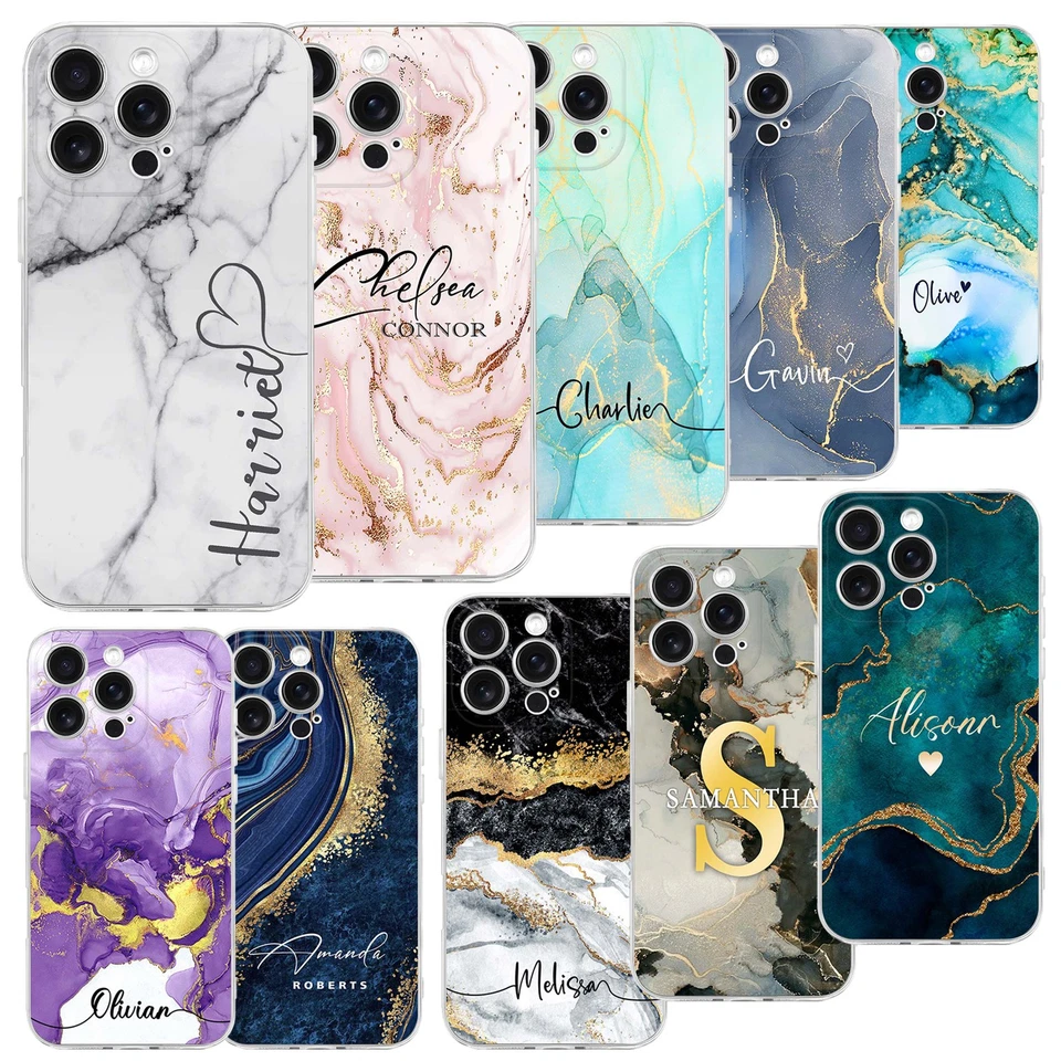Funda de teléfono con diseño de mármol para iPhone 16 Pro Max 15 14 13 17 cubierta trasera TPU personalizada Foto 1 de 4