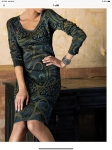 Peruvian Connection Kaschmir Pima Baumwolle Midi Pullover Kleid M Grün Paisley Boho - Bild 1 von 16
