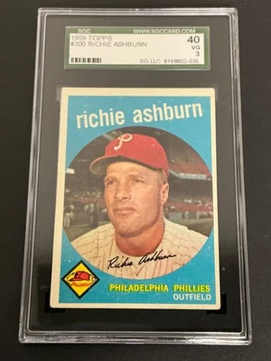 1959 Topps #300 Richie Ashburn Phillies HOF SGC 3 VG 035 - Image 1 of 3