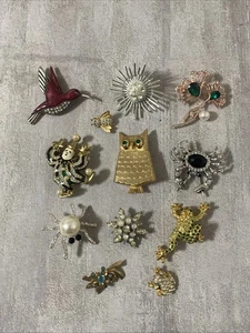 Lote de 12 prendedores broches diamantes de imitación vintage a modernos insectos animales flores payaso - Imagen 1 de 8