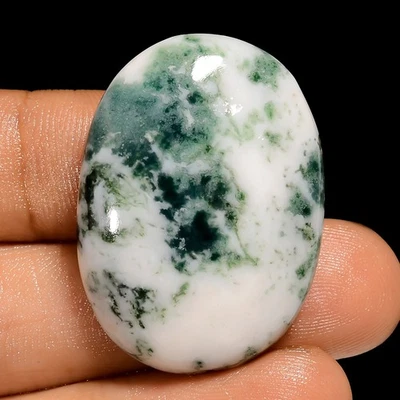 Trendy Natural Tree Agate Oval Shape Cabochon Loose Gemstone 41 Ct 32X23X7 mm - Image 1 of 2