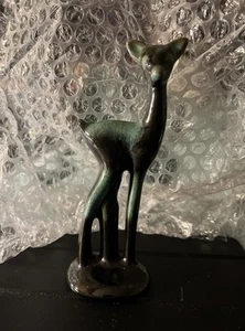 Blue Mountain Pottery Deer Mid Century Green Black Drip Glaze Figurine Figure 5" - Picture 1 of 5