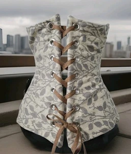 Damsel In This Dress Under Bust Front Lace Gray/ Beige Torian Corset Top EUC - Picture 1 of 9