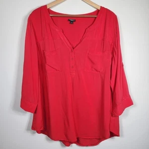 Torrid Women's Red Popover Top Blouse with Roll Tab Sleeves Size 2 - Picture 1 of 6
