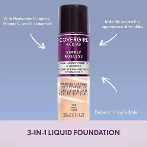 COVERGIRL+OLAY Simply Ageless Liquid Foundation 220 CREAMY NATURAL, LOT of TWO - Picture 1 of 2