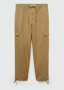 Mango Men’s Cotton Linen Cargo Trousers Beige Size 32 New with Tags - Picture 1 of 9