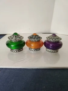 Three Small Round Trinket Boxes - Made In India - Picture 1 of 21