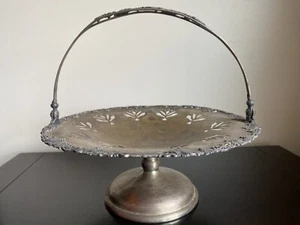 12" Antique Compote Candy Fruit Dish Bowl Footed Silver Plate With Handle VTG - Picture 1 of 12